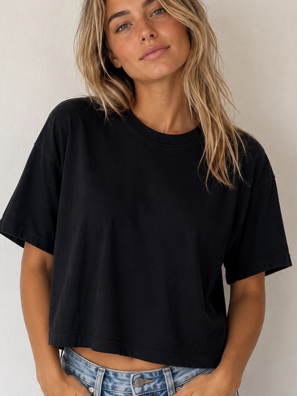 Topshop Black Cropped Boyfriend Crewneck Tee
